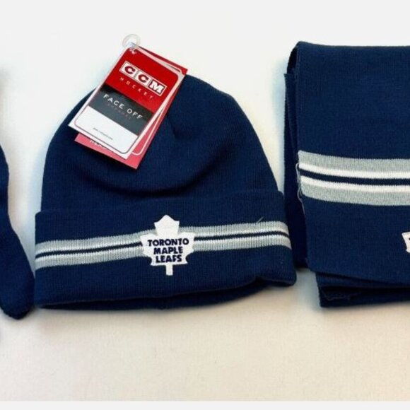 CCM Hockey Toronto Maple Leaves Gift Set Hat Gloves Scarf NHL Beanie New - Picture 2 of 16